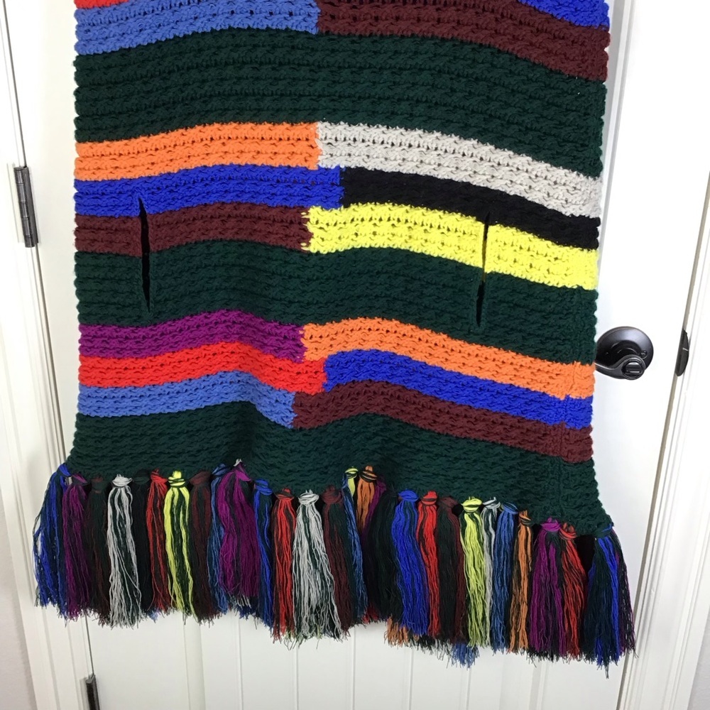 Emilio Pucci Striped Wool Turtleneck Poncho with Fringe Size Medium. - Picture 10 of 13